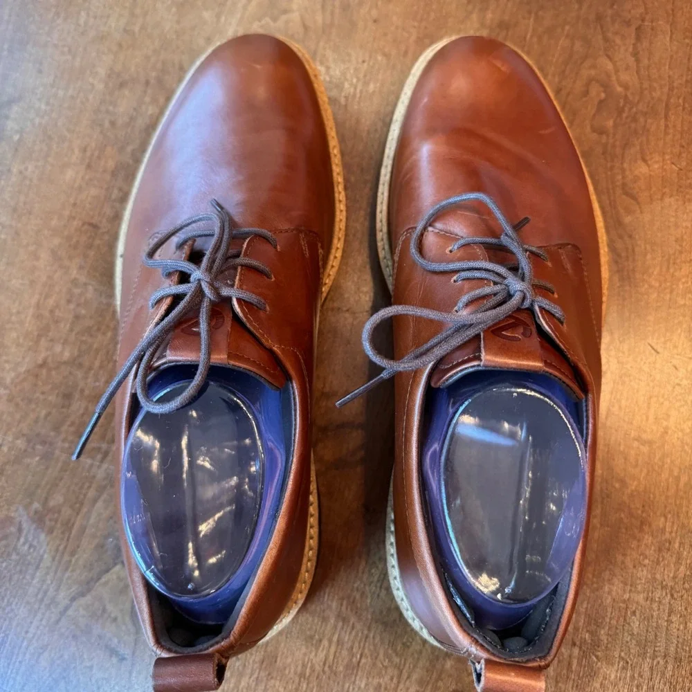 ECCO Derby Mens 8-8.5 Cognac ST.1 Hybrid Lite Plain Toe Leather Brown 836404